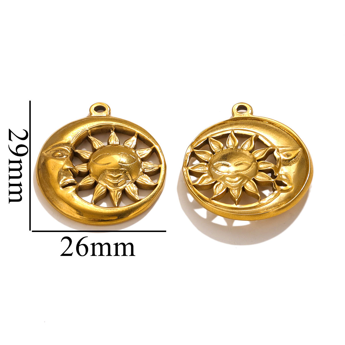 Gold color / 1 Piece Classic Retro Style Sun Shape Stainless Steel  Gold Color Women's Pendant Picture5